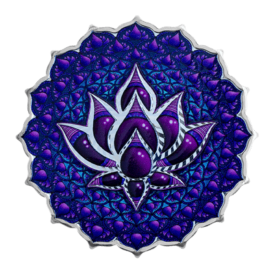 A picture of a 2 oz Lotus of the 7th Chakra - Phil Lewis Chakra Lotus Coin (2024)